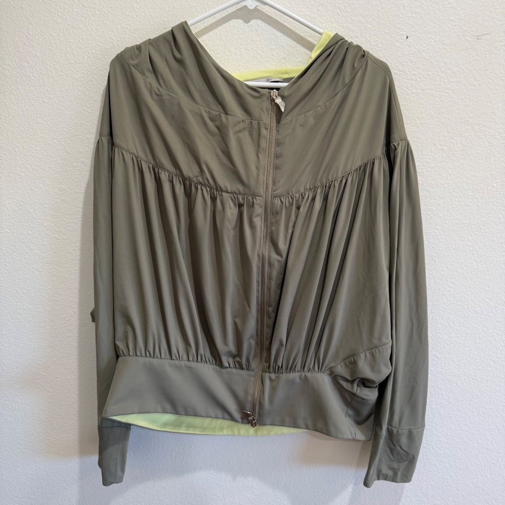 Oblique Italy Women Olive Green Gathered Hooded Zip Up Jacket Size 2 12GIA1229